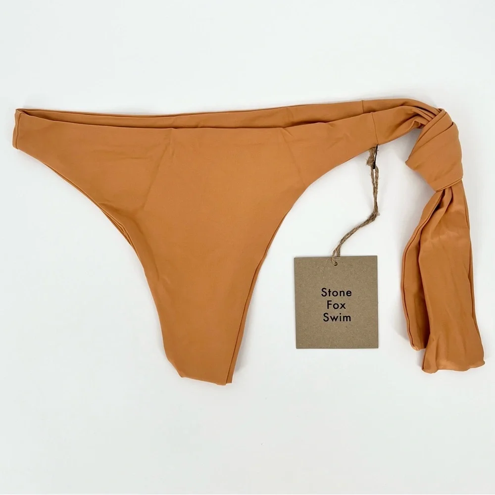 Stone Fox Swim Womens High Waist Bikini Bottom Size S Sandstone Side Tie Minimal